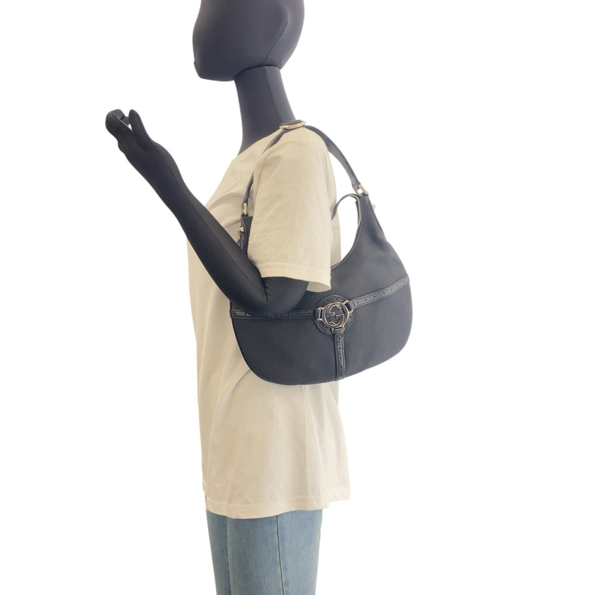 GUCCI Shoulder Bag 114869 Canvas, Leather Black SilverMetal Shoulder Bag Hobo Interlocking Women Used Authentic
