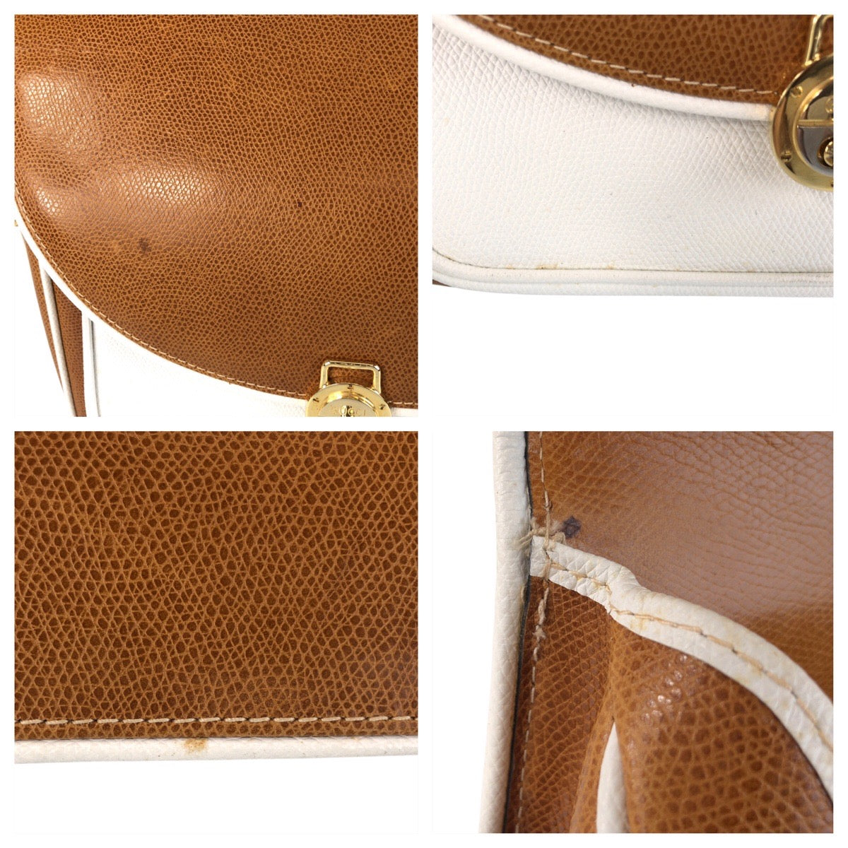 GUCCI Shoulder Bag leather Brown White Gold Metal Shoulder Bag Messenger bag Old Gucci Women Used Authentic
