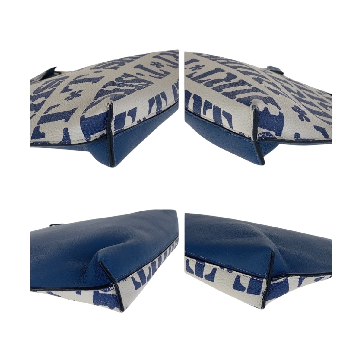 LOEWE Clutch bag leather Blue White SilverMetal Clutch bag business bag T pouch Women Used Authentic