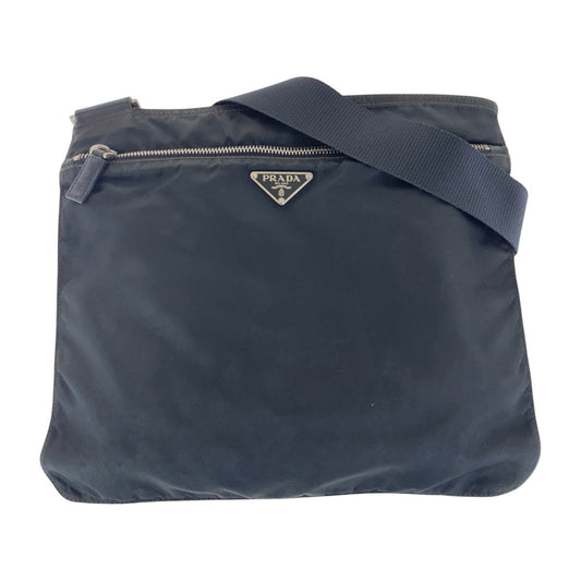 PRADA Shoulder Bag 45 Nylon Black SilverMetal Crossbody Shoulder Bag Unisex Test Triangle With logo Women Used Authentic