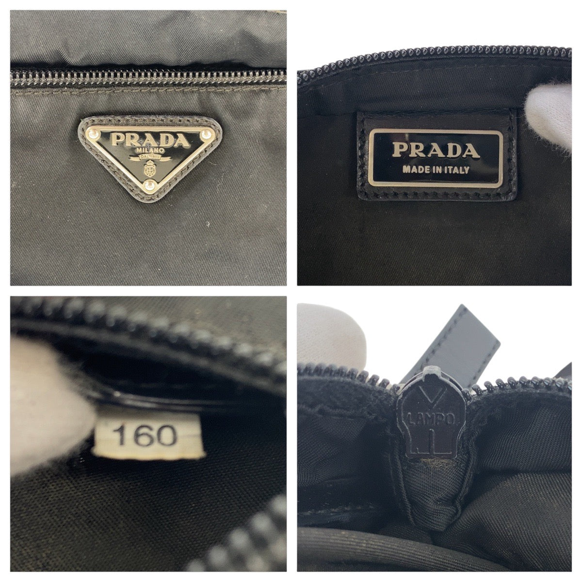 PRADA Shoulder Bag Nylon Black SilverMetal Shoulder Bag pochette Test Triangle With logo Women Used Authentic