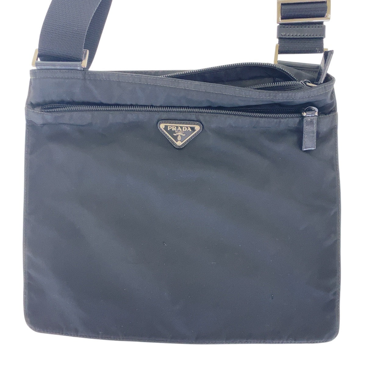 PRADA Shoulder Bag Nylon Black SilverMetal Shoulder Bag pochette Test Triangle With logo Women Used Authentic