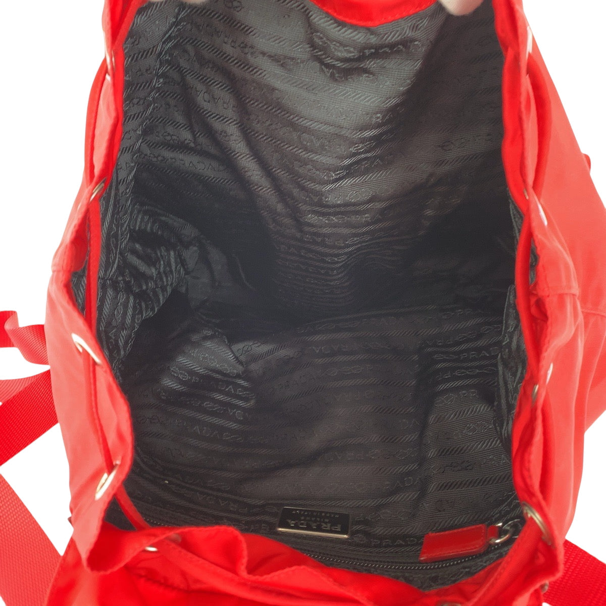 PRADA Backpack Nylon Red Silver Metal Backpack Backpack Test Triangle With logo Women Used Authentic