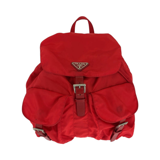 PRADA Backpack Nylon Red Silver Metal Backpack Backpack Test Triangle With logo Women Used Authentic