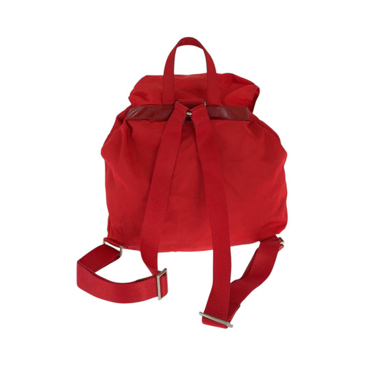 PRADA Backpack Nylon Red Silver Metal Backpack Backpack Test Triangle With logo Women Used Authentic
