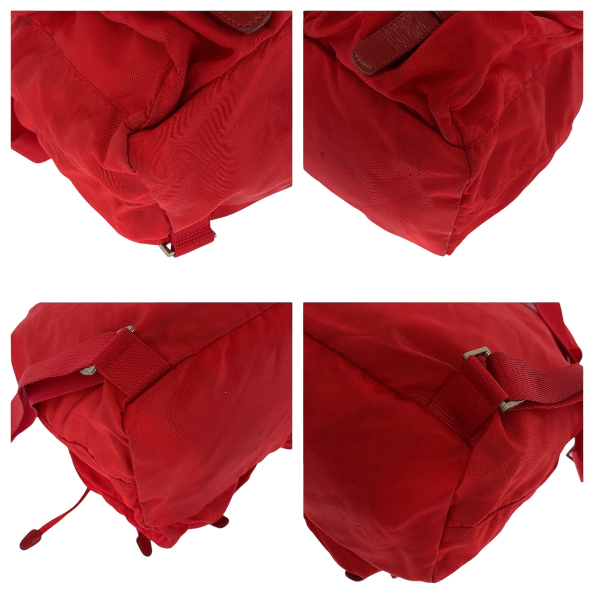 PRADA Backpack Nylon Red Silver Metal Backpack Backpack Test Triangle With logo Women Used Authentic