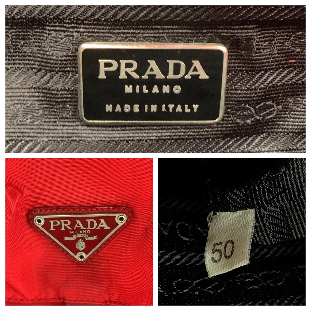 PRADA Backpack Nylon Red Silver Metal Backpack Backpack Test Triangle With logo Women Used Authentic