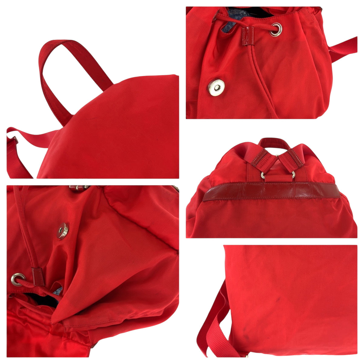 PRADA Backpack Nylon Red Silver Metal Backpack Backpack Test Triangle With logo Women Used Authentic
