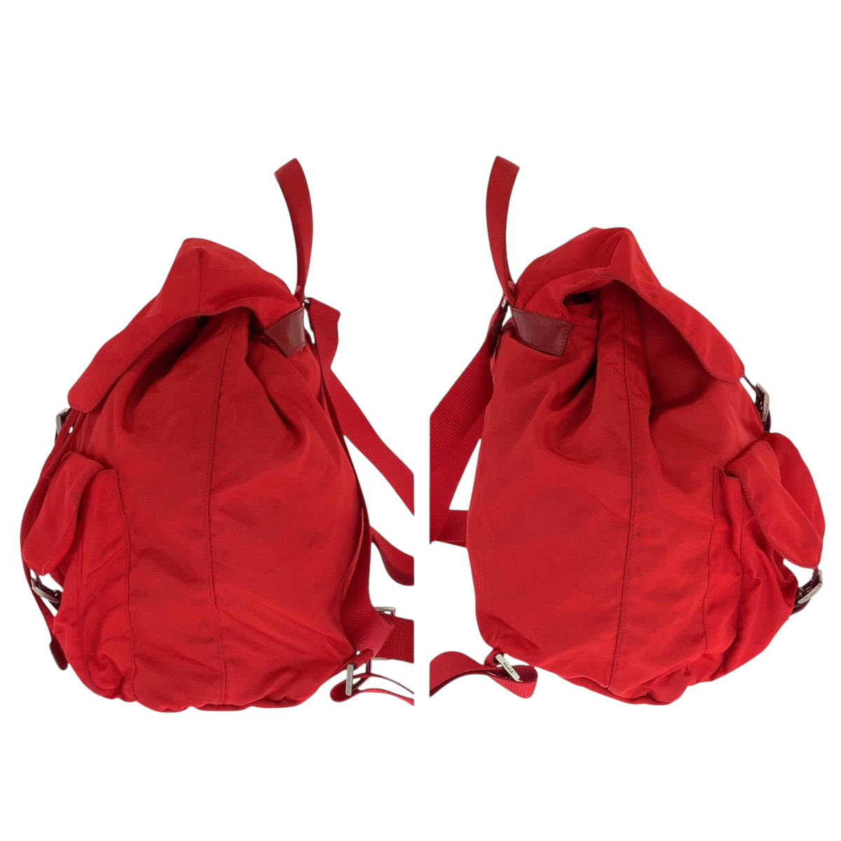 PRADA Backpack Nylon Red Silver Metal Backpack Backpack Test Triangle With logo Women Used Authentic