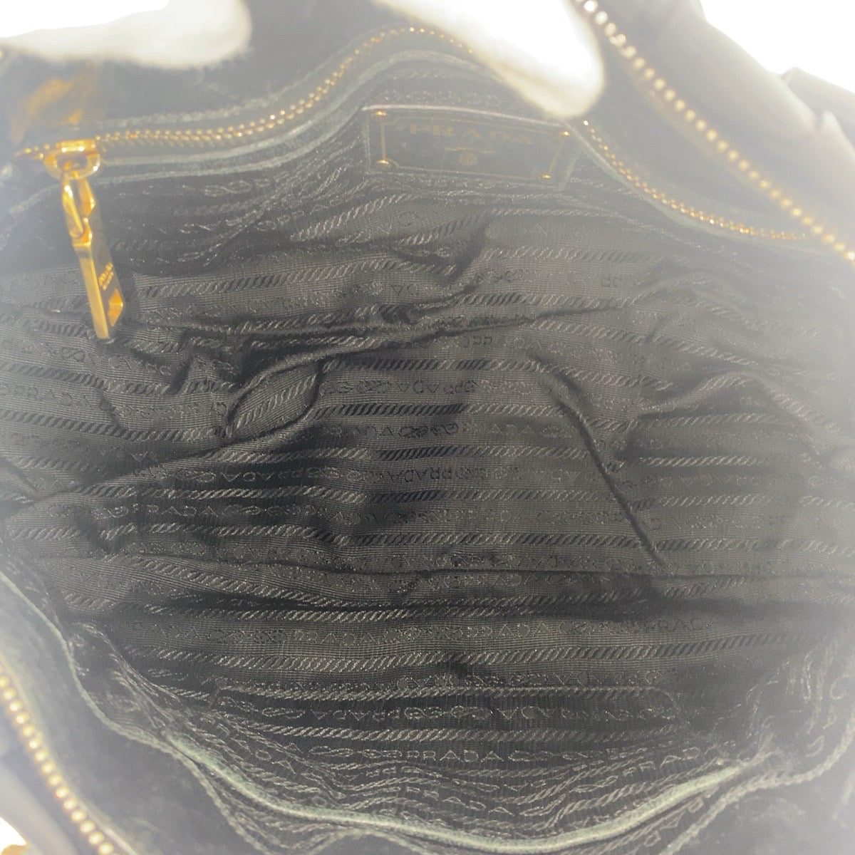 PRADA Shoulder Bag Nylon, Leather Black GoldMetal Shoulder Bag handbag Test Ruched Women Used Authentic