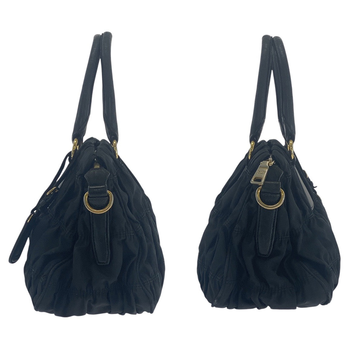PRADA Shoulder Bag Nylon, Leather Black GoldMetal Shoulder Bag handbag Test Ruched Women Used Authentic