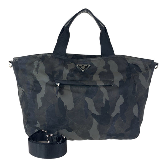 PRADA Tote Bag Nylon Khaki SilverMetal Tote Bag Shoulder Bag 2way Tessuto Camouflage Triangle With logo mens Used Authentic
