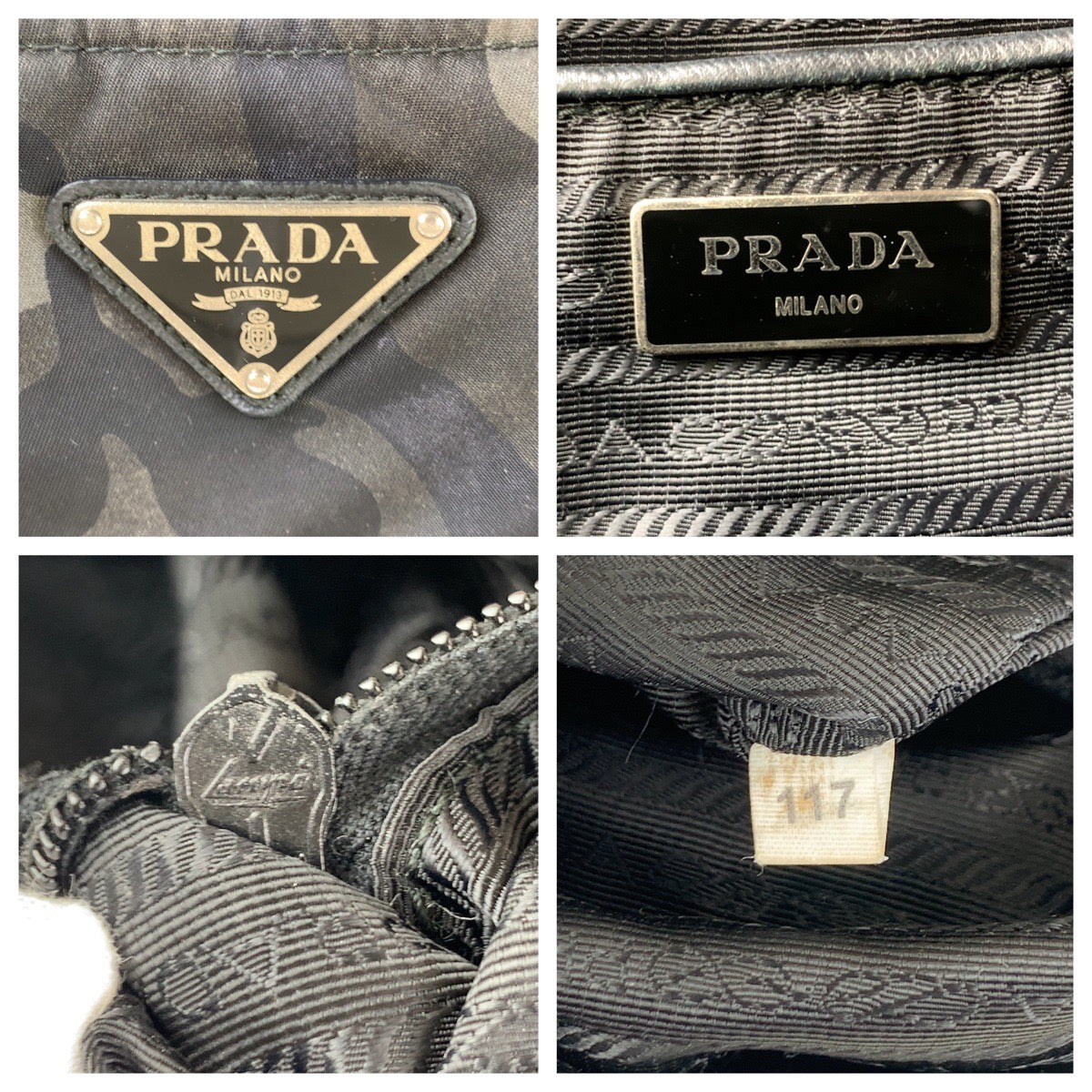 PRADA Tote Bag Nylon Khaki SilverMetal Tote Bag Shoulder Bag 2way Tessuto Camouflage Triangle With logo mens Used Authentic