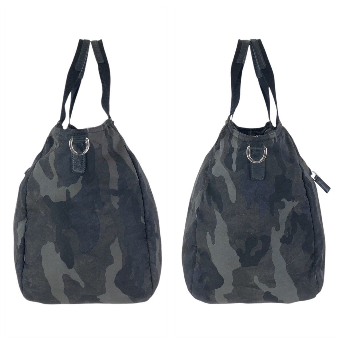 PRADA Tote Bag Nylon Khaki SilverMetal Tote Bag Shoulder Bag 2way Tessuto Camouflage Triangle With logo mens Used Authentic