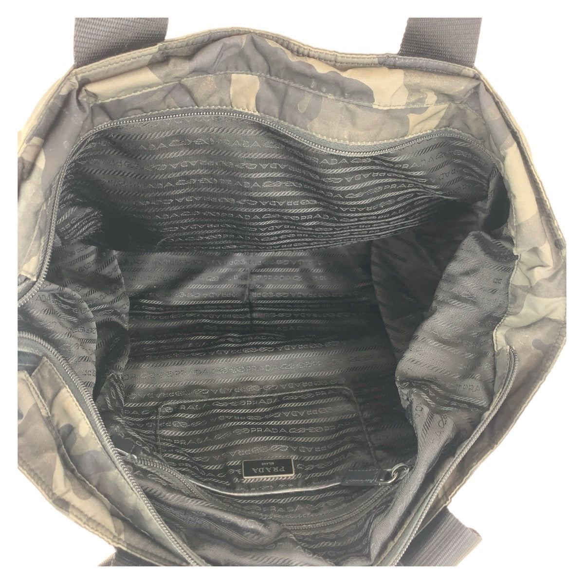 PRADA Tote Bag Nylon Khaki SilverMetal Tote Bag Shoulder Bag 2way Tessuto Camouflage Triangle With logo mens Used Authentic