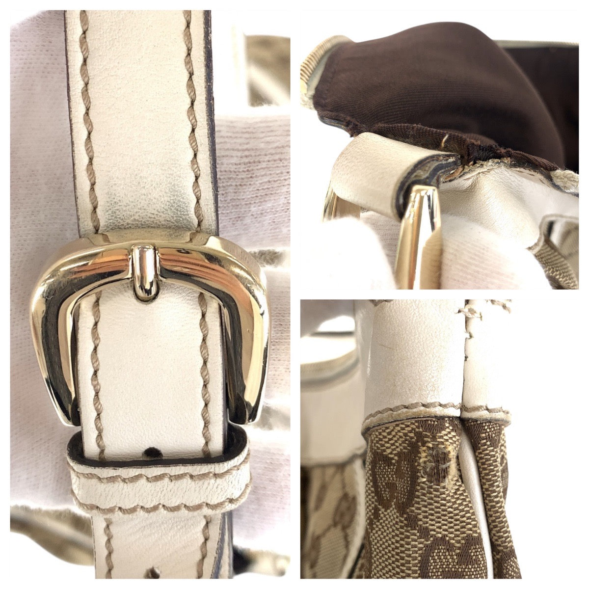 GUCCI Shoulder Bag 204940 GG canvas, leather Beige Ivory Gold Metal Shoulder Bag Abbey Women Used Authentic
