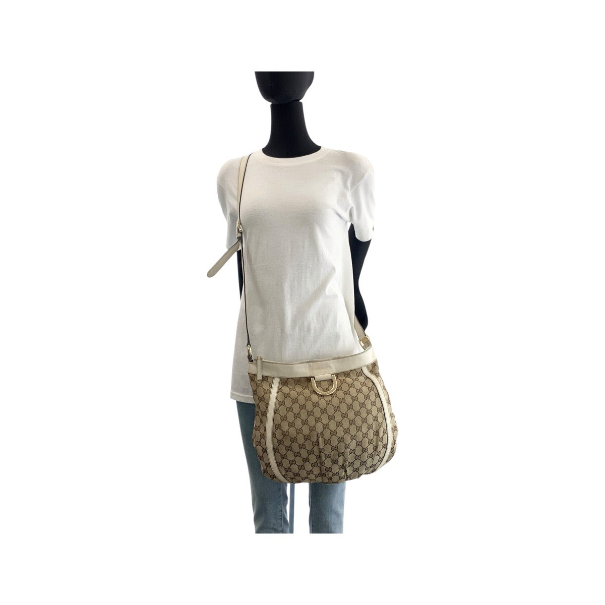 GUCCI Shoulder Bag 204940 GG canvas, leather Beige Ivory Gold Metal Shoulder Bag Abbey Women Used Authentic