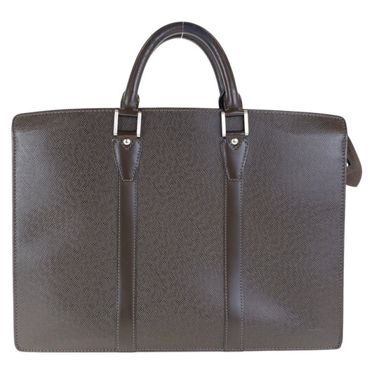 LOUIS VUITTON Business bag M30052 leather Grizzly Brown SilverMetal Business bag briefcase Taiga Porto Documan Rozan mens Used Authentic
