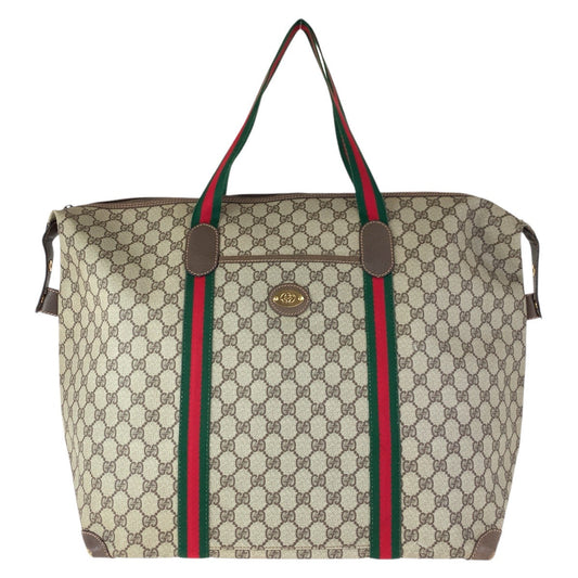 GUCCI Tote Bag 012 39 621 GG Supreme Canvas Beige Brown Gold Metal Sherry Line Old Gucci