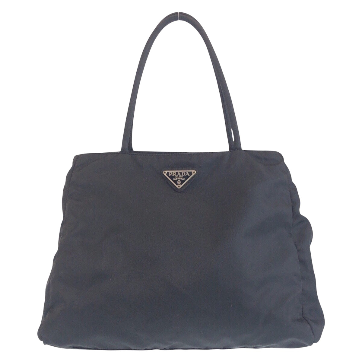 PRADA Tote Bag Nylon Black SilverMetal Tote Bag Shoulder Bag Handbag Test Triangle With logo Women Used Authentic