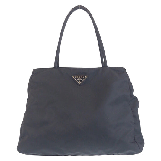 PRADA Tote Bag Nylon Black SilverMetal Tote Bag Shoulder Bag Handbag Test Triangle With logo Women Used Authentic