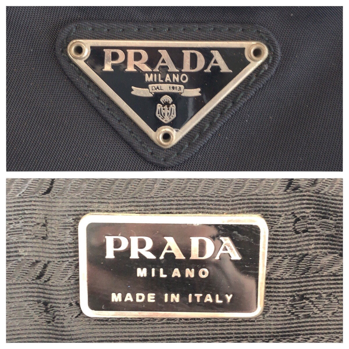 PRADA Tote Bag Nylon Black SilverMetal Tote Bag Shoulder Bag Handbag Test Triangle With logo Women Used Authentic