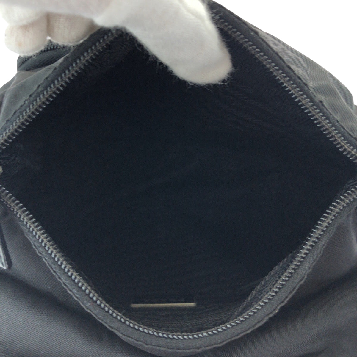 PRADA Shoulder Bag Nylon Black SilverMetal Shoulder Bag pochette Test Triangle With logo Women Used Authentic