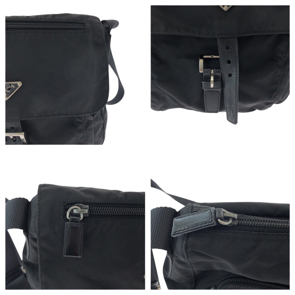 PRADA Shoulder Bag Nylon Black SilverMetal Shoulder Bag pochette Test Triangle With logo Women Used Authentic