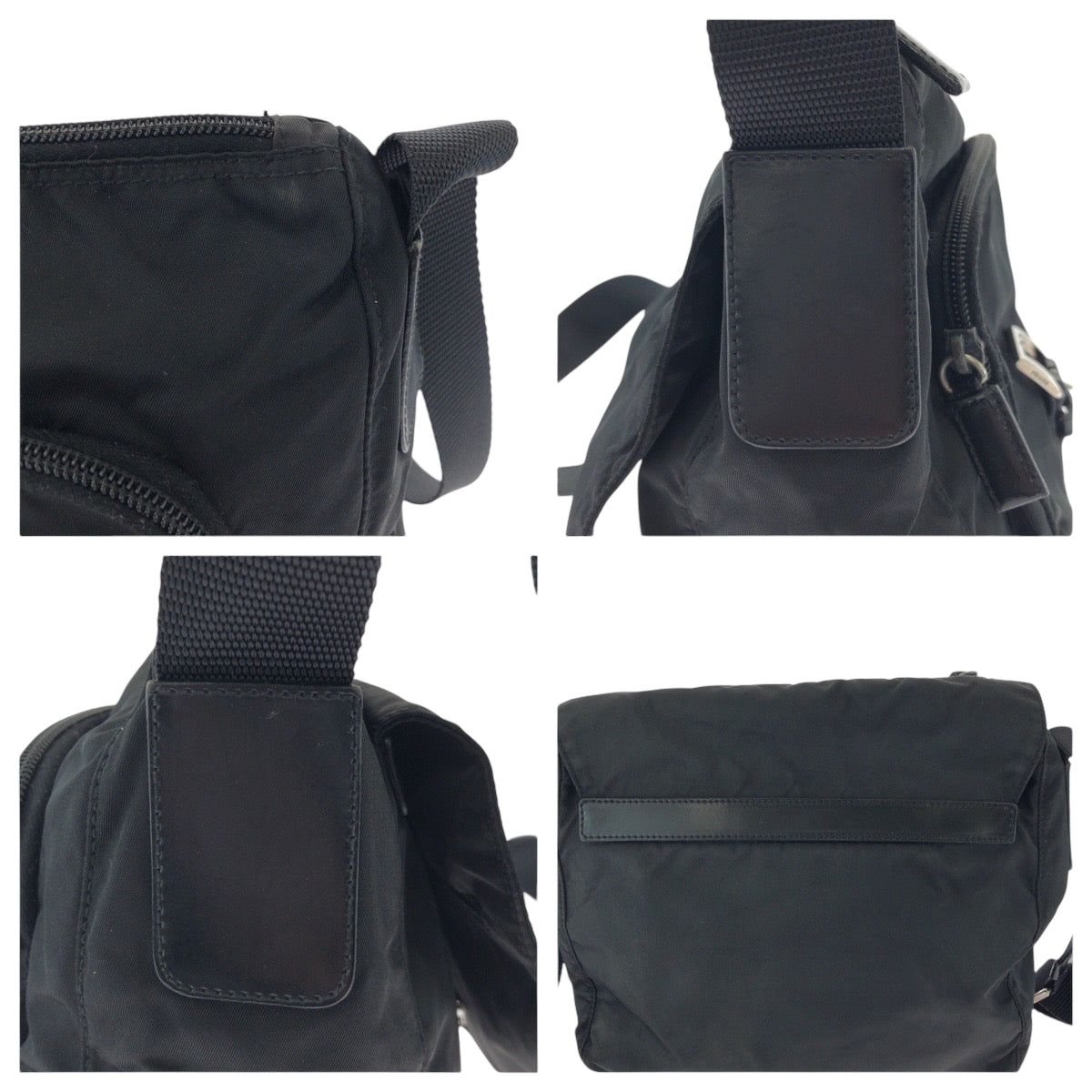 PRADA Shoulder Bag Nylon Black SilverMetal Shoulder Bag pochette Test Triangle With logo Women Used Authentic