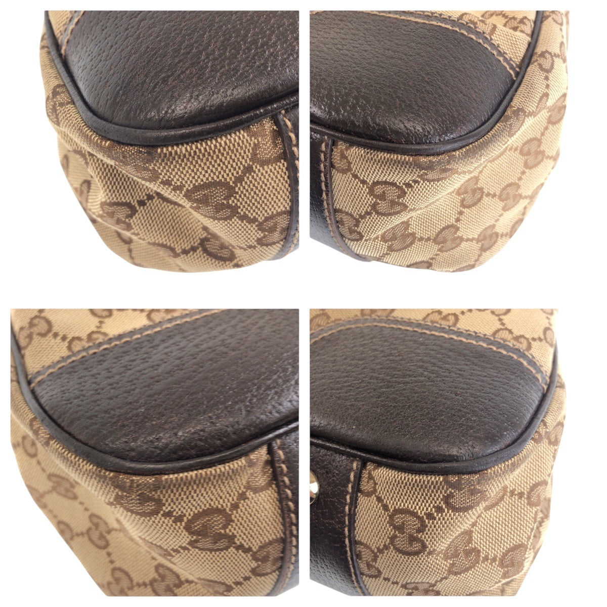 GUCCI Tote Bag GG canvas, leather Beige Brown Gold Metal Tote Bag Shoulder Bag Sherry line Women Used Authentic