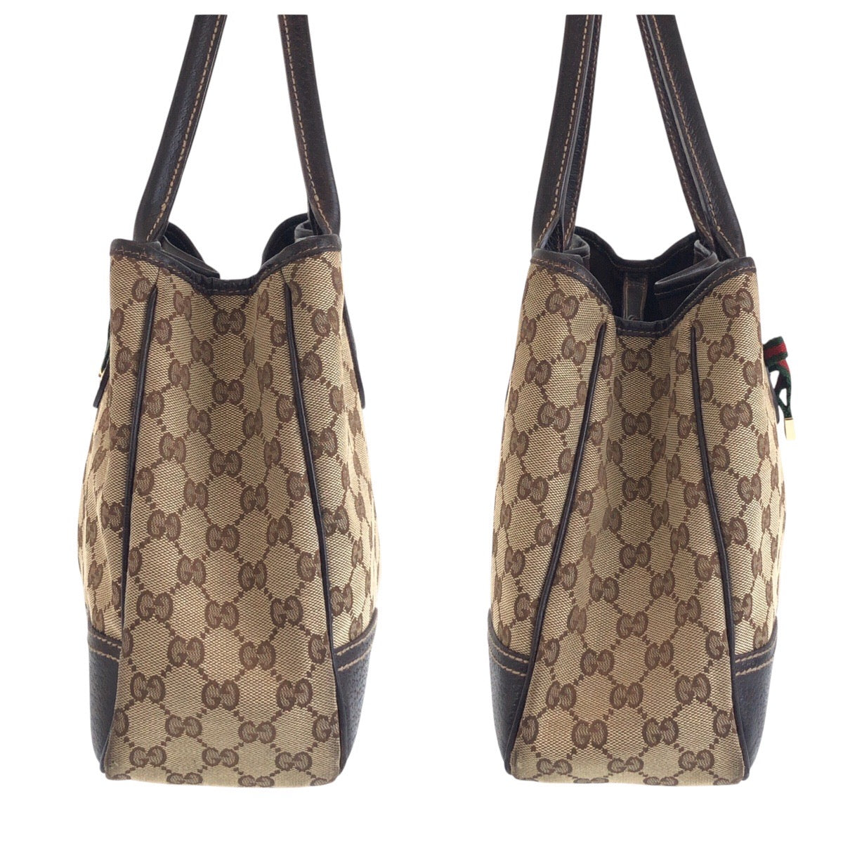 GUCCI Tote Bag GG canvas, leather Beige Brown Gold Metal Tote Bag Shoulder Bag Sherry line Women Used Authentic