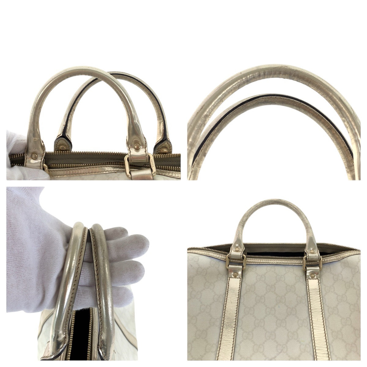 GUCCI Handbag 193603 GG Supreme canvas, leather White gold Handbags Mini Boston Duffel bag Women(Unisex) Used Authentic