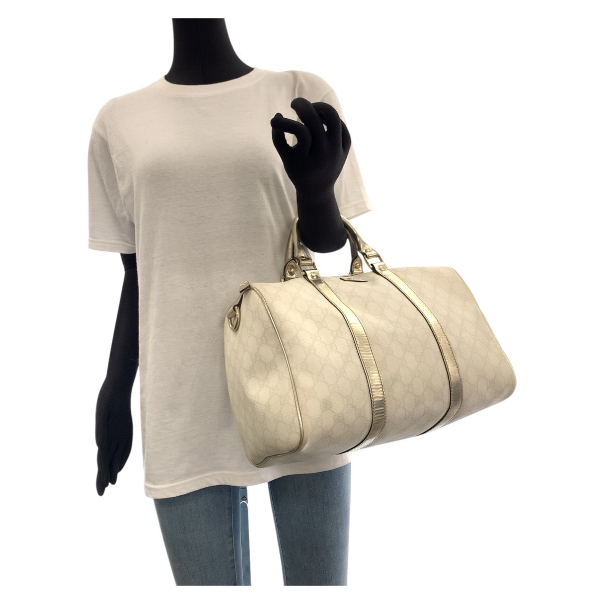 GUCCI Handbag 193603 GG Supreme canvas, leather White gold Handbags Mini Boston Duffel bag Women(Unisex) Used Authentic