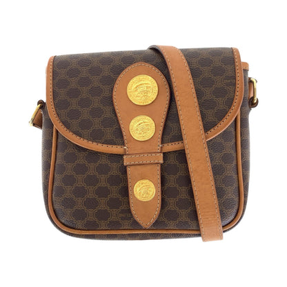 CELINE Shoulder Bag PVC, Leather Brown Gold Metal Shoulder Bag pochette Macadam Medal Women Used Authentic