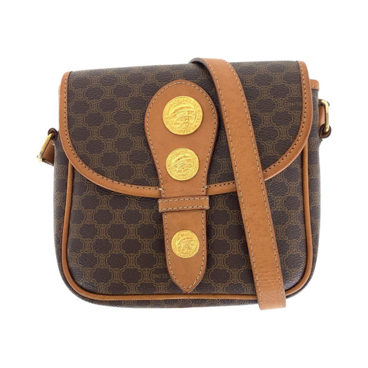 CELINE Shoulder Bag PVC, Leather Brown Gold Metal Shoulder Bag pochette Macadam Medal Women Used Authentic