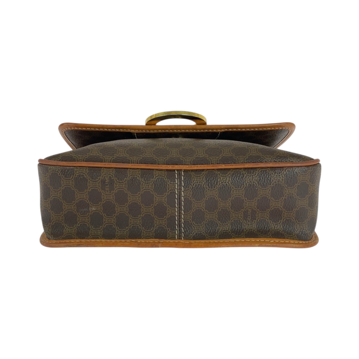 CELINE Shoulder Bag PVC Brown Gold Metal Shoulder Bag pochette Macadam Pattern Circle logo Women Used Authentic