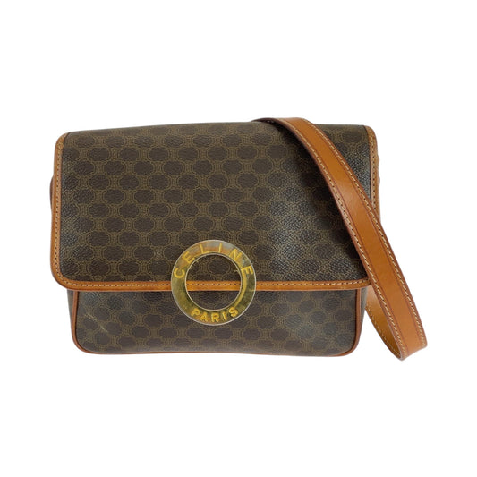 CELINE Shoulder Bag PVC Brown Gold Metal Shoulder Bag pochette Macadam Pattern Circle logo Women Used Authentic