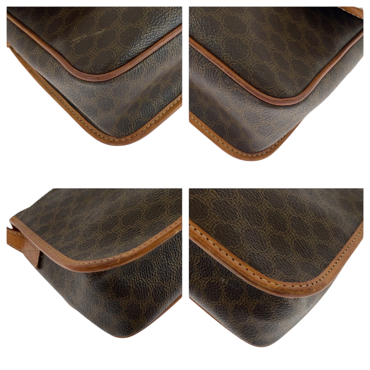 CELINE Shoulder Bag PVC Brown Gold Metal Shoulder Bag pochette Macadam Pattern Circle logo Women Used Authentic