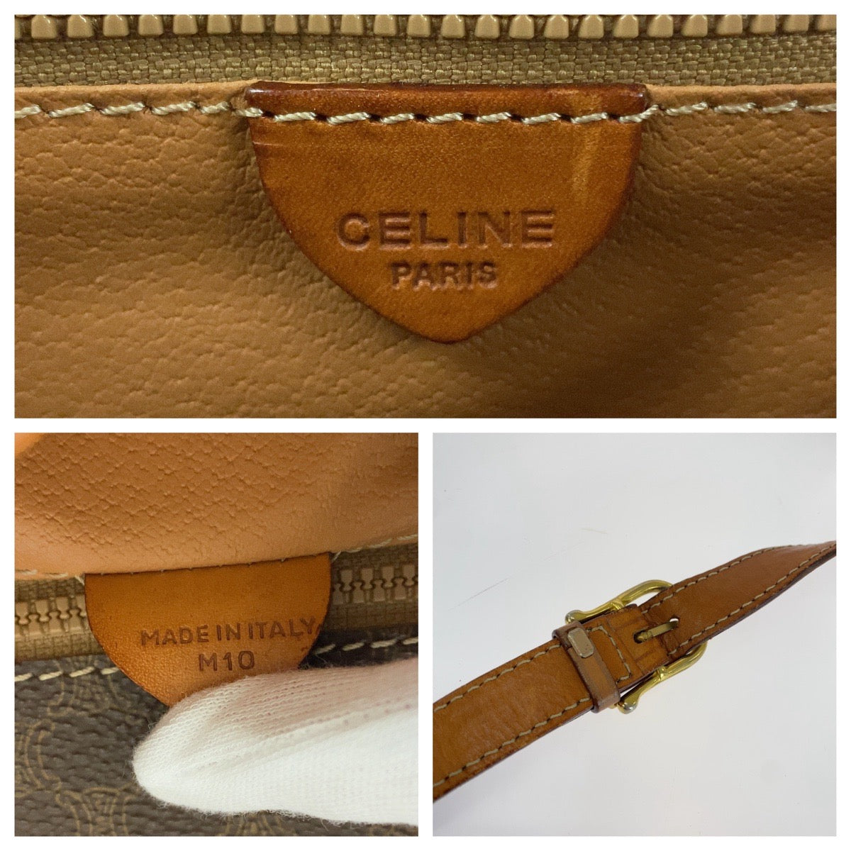 CELINE Shoulder Bag PVC Brown Gold Metal Shoulder Bag pochette Macadam Pattern Circle logo Women Used Authentic