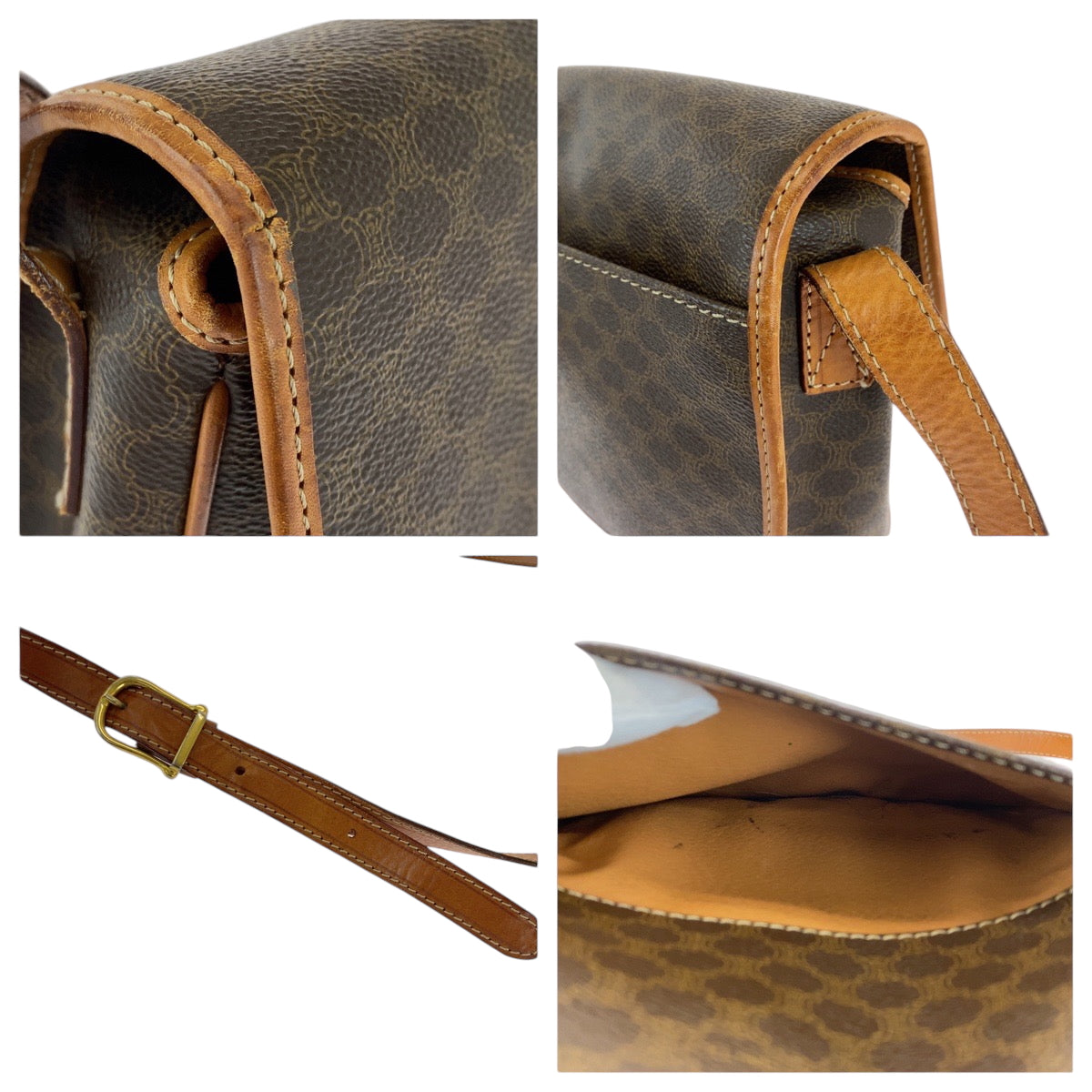 CELINE Shoulder Bag PVC Brown Gold Metal Shoulder Bag pochette Macadam Pattern Circle logo Women Used Authentic