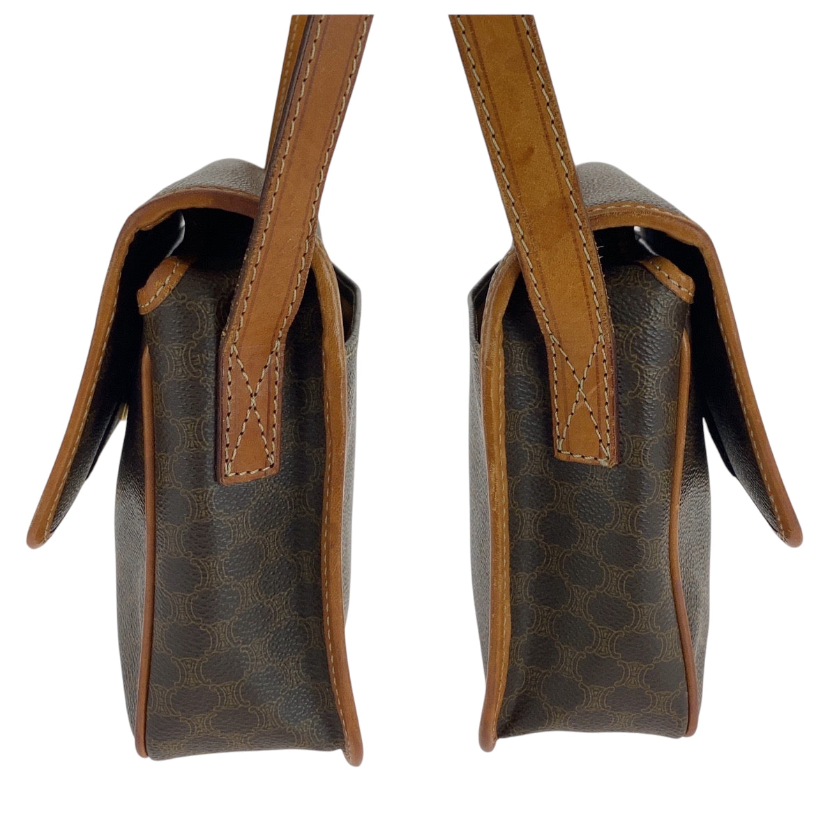 CELINE Shoulder Bag PVC Brown Gold Metal Shoulder Bag pochette Macadam Pattern Circle logo Women Used Authentic