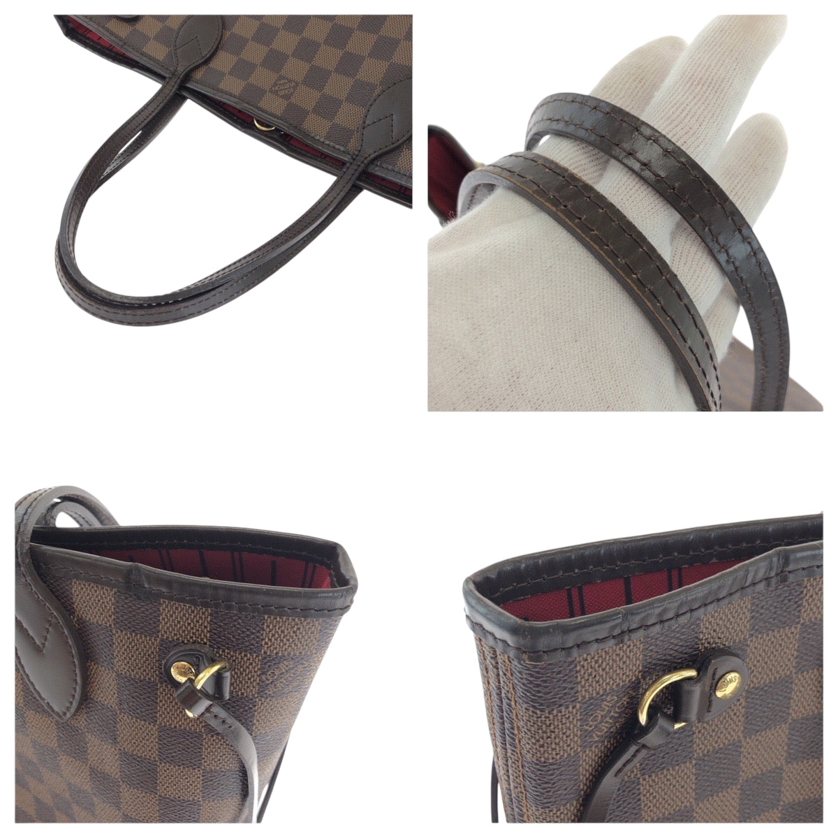 LOUIS VUITTON Tote Bag N41359 PVC Brown Gold Metal Tote Bag Shoulder Bag Damier Ebene Never full PM Women Used Authentic