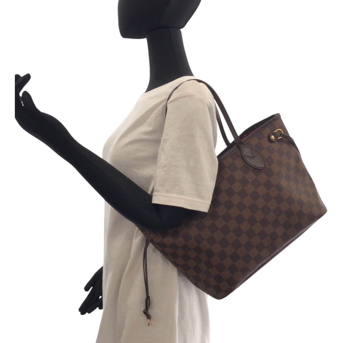 LOUIS VUITTON Tote Bag N41359 PVC Brown Gold Metal Tote Bag Shoulder Bag Damier Ebene Never full PM Women Used Authentic