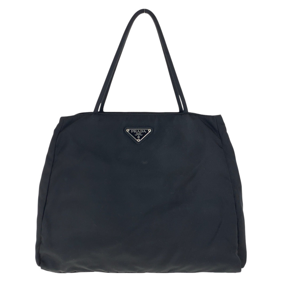 PRADA Tote Bag Nylon Black SilverMetal Tote Bag handbag Test Triangle With logo Women Used Authentic