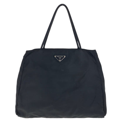 PRADA Tote Bag Nylon Black SilverMetal Tote Bag handbag Test Triangle With logo Women Used Authentic