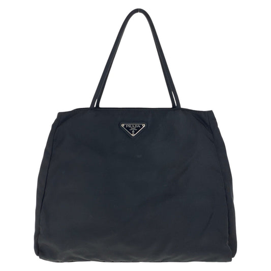 PRADA Tote Bag Nylon Black SilverMetal Tote Bag handbag Test Triangle With logo Women Used Authentic