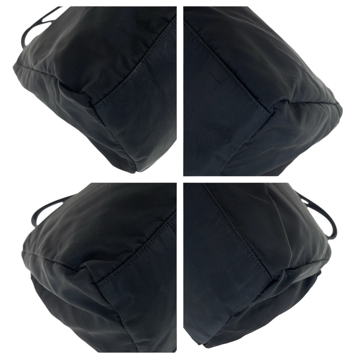 PRADA Tote Bag Nylon Black SilverMetal Tote Bag handbag Test Triangle With logo Women Used Authentic