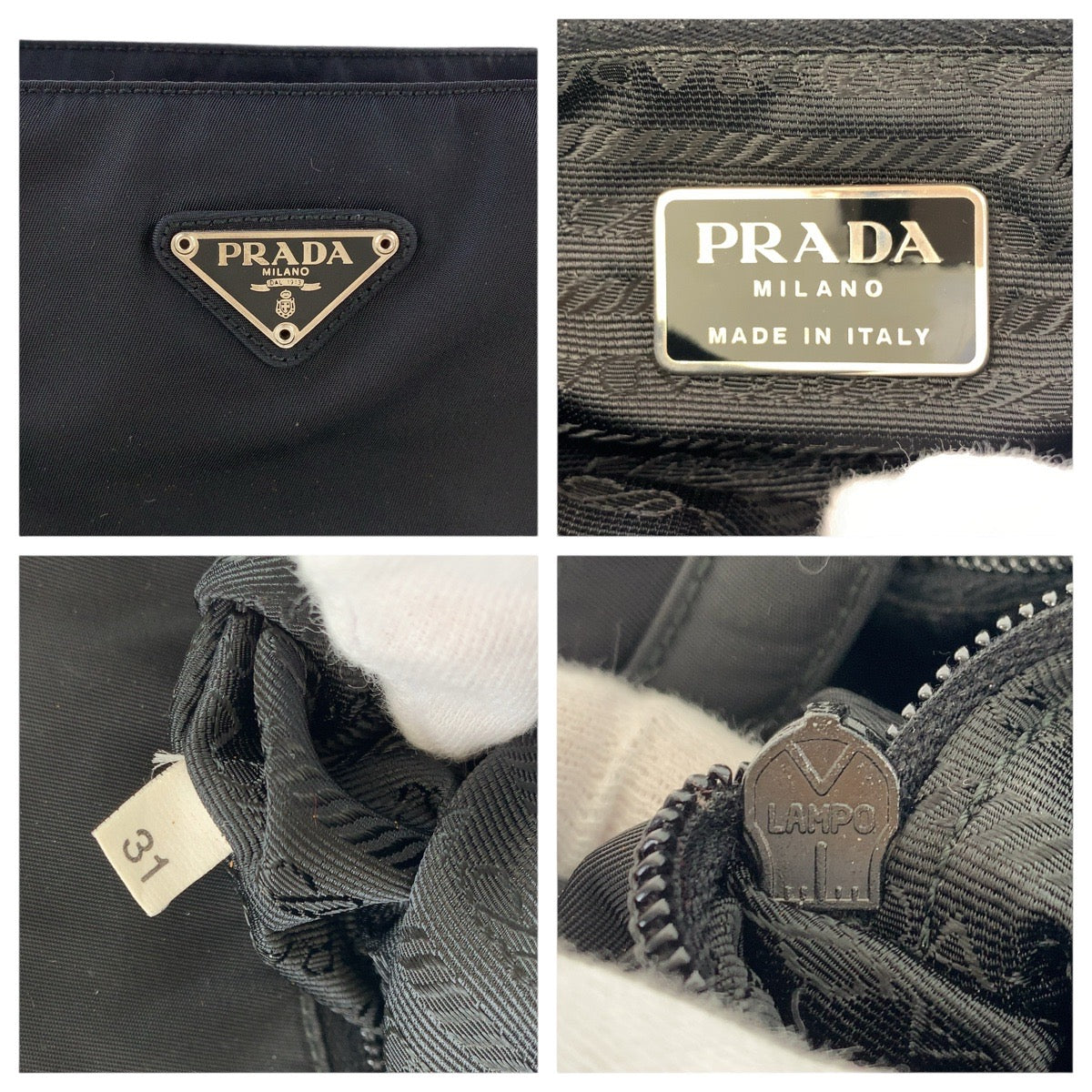 PRADA Tote Bag Nylon Black SilverMetal Tote Bag handbag Test Triangle With logo Women Used Authentic