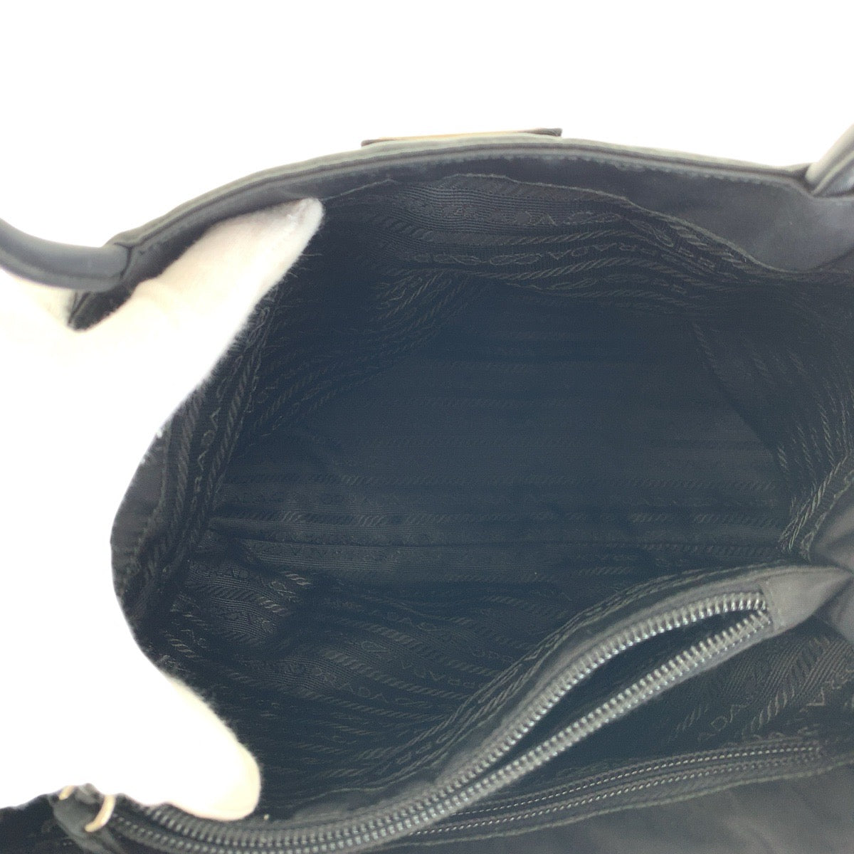 PRADA Tote Bag Nylon Black SilverMetal Tote Bag handbag Test Triangle With logo Women Used Authentic