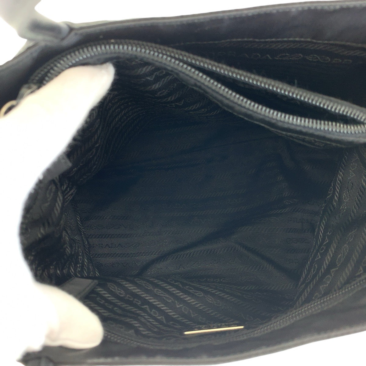 PRADA Tote Bag Nylon Black SilverMetal Tote Bag handbag Test Triangle With logo Women Used Authentic